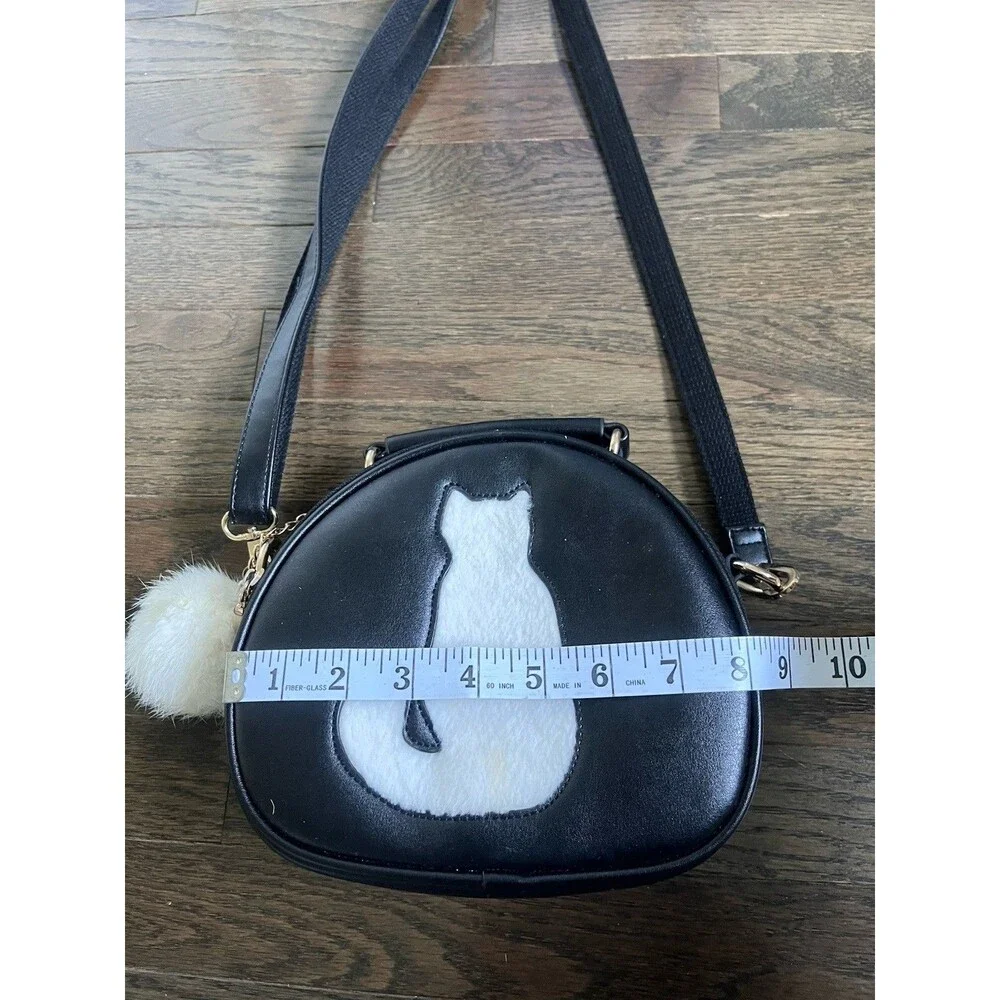 girls cat crossbody Bag Black Pom Novelty